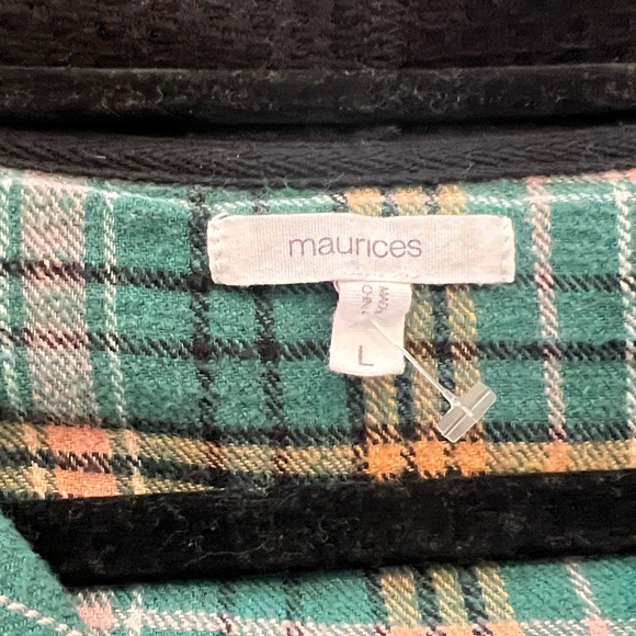 Maurices Teal and Black Plaid Hooded Shirt size large - Picture 8 of 8